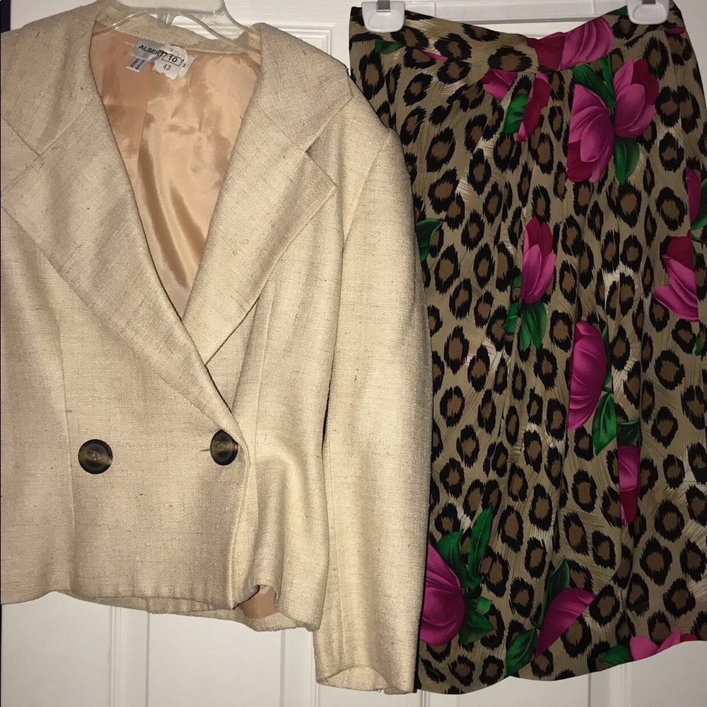 Suit jacket with leopard and floral skirt